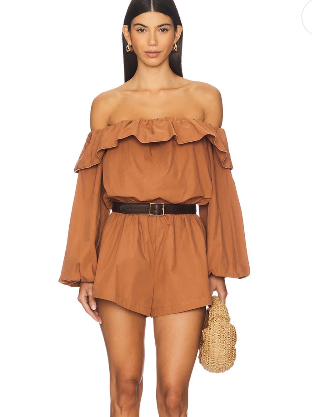 Ronny Kobo x Free People Beatriz Off-Shoulder Ruffle Romper NWT